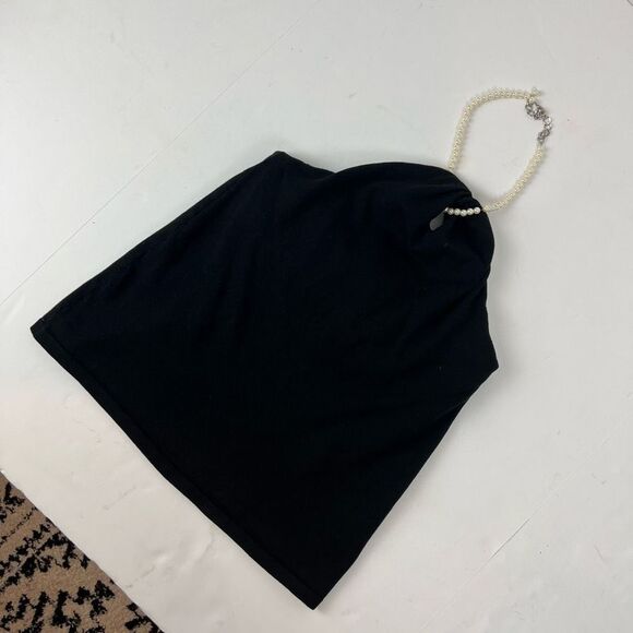 Chaps Black Silk Blend Pearl Halter Top Women’s Size Large - Picture 5 of 14